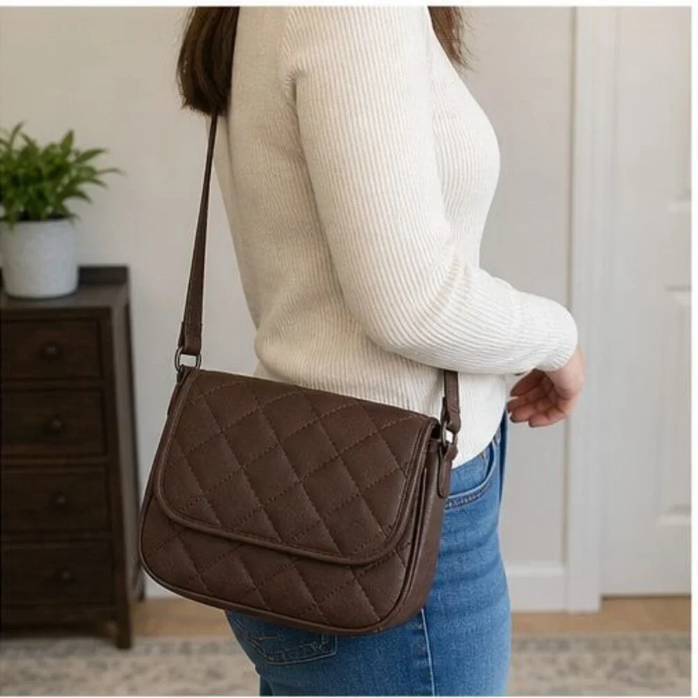 Mauve Quilted Crossbody Bag